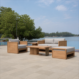 Outdoor wooden sofa set on an outdoor setup