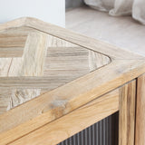 Arch Sideboard detail with patterned top and textured glass.