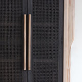 Detail of LUNAR Rattan rattan webbing doors' texture and handles.