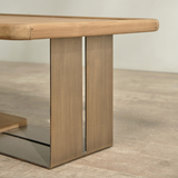 Outdoor wooden coffee table with steel amd wooden legs