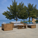 Outdoor wooden sofa set on an outdoor setup