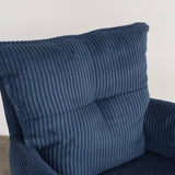 Blue chenille fabric armchair with a built-in pillow on a plain background