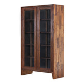 Perspective view of KAMA Glass Cabinet showing the brick pattern on the side. Made from reclaimed teak wood.
