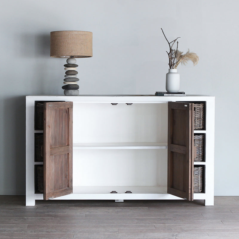 Aimann Sideboard (S) with the doors opened showing the shelf space inside.