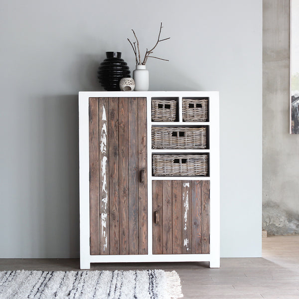 Aimann Small Cabinet, made from reclaimed pine wood. Can be used as storage or shoe cabinet.