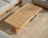 Outdoor wooden coffee table with steel amd wooden legs