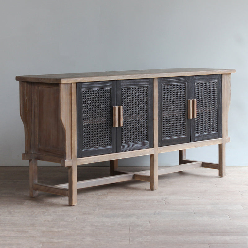 Perspective view of LUNAR Rattan Sideboard with four doors.