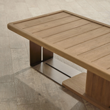 Outdoor wooden coffee table with steel amd wooden legs