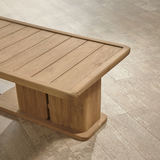 Outdoor wooden coffee table with steel amd wooden legs
