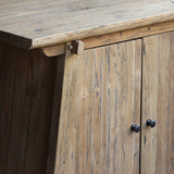 Detail of Vanity Cabinet's relcaimed teak wood texture.