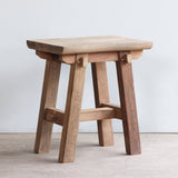 Perspective view of Vanity Stool. Made from reclaimed teak wood.