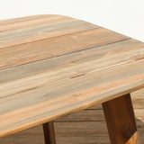 Outdoor wooden dining table slatted top detail