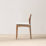 Outdoor chair with cushion on a wooden floor against a plain wall