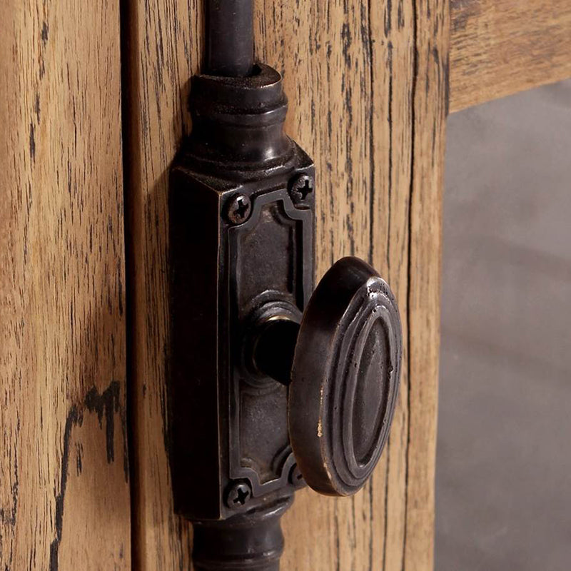 Detail of cremone cast iron handle detail on LYON Glass Cabinet.