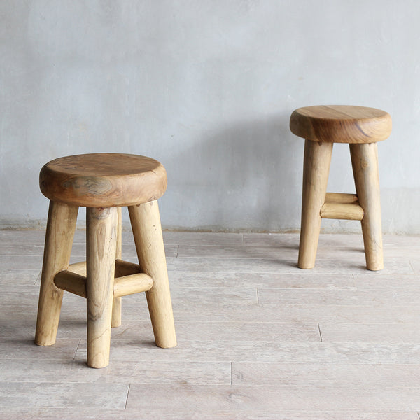 Two Round Wooden Stools made from teak root.